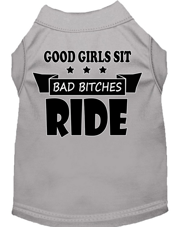 Bitches Ride Screen Print Dog Shirt Grey Med